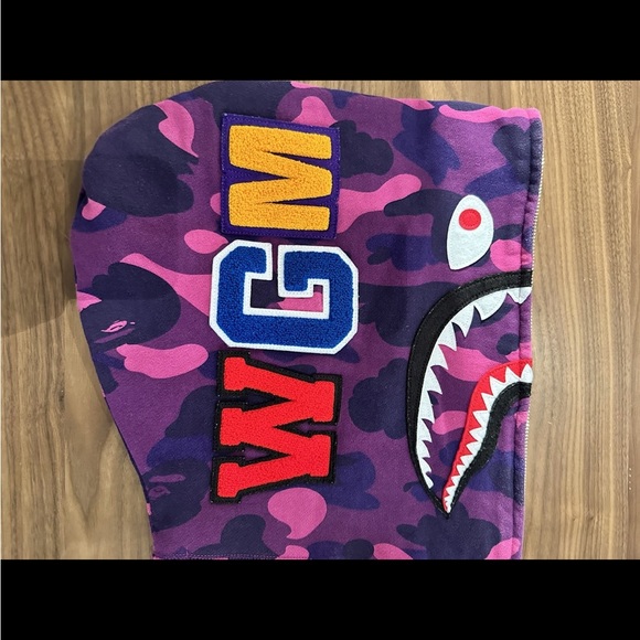 Bathing Ape Purple Camo WGM Shark Hoodie Zip Up Large - Picture 5 of 12